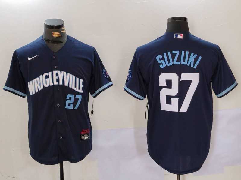 Mens Chicago Cubs #27 Seiya Suzuki Number Navy City Connect Cool Base Stitched Jersey